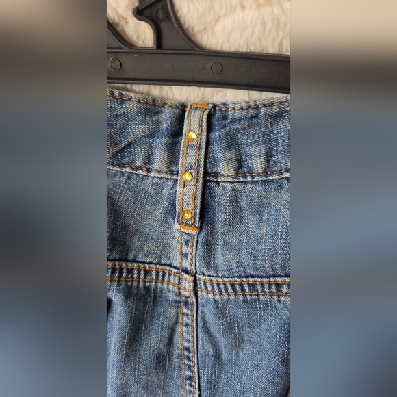 Vintage EMBROIDERED BEADED LONG DENIM FLOWING SKIRT 100% Cotton  Size 10 - Picture 3 of 10